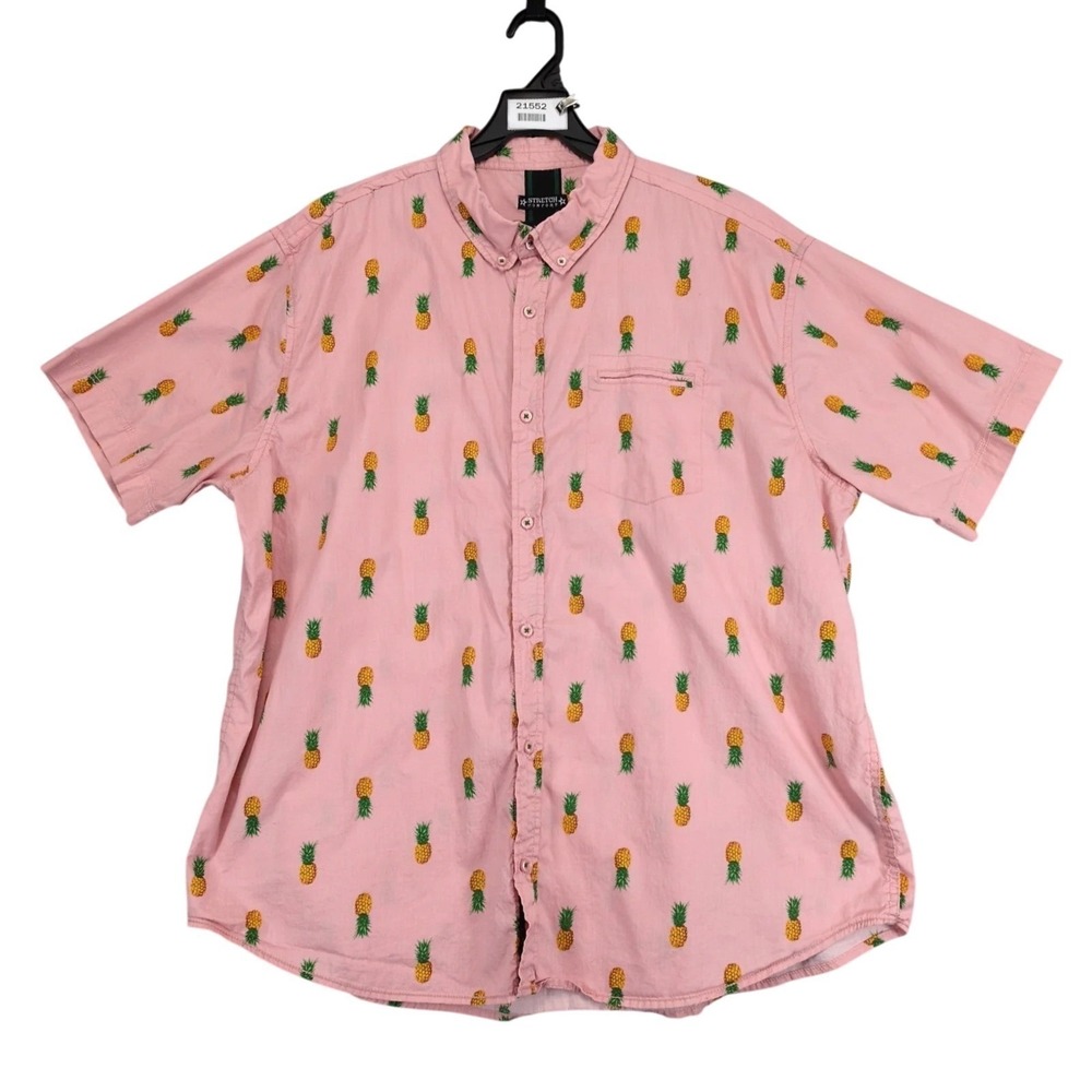 Raw Yarn Industries Pink Pineapple Button Up Shirt Mens 3XL Tropical Stretch Fun